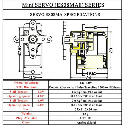 Emax Metal Gear Analog Servo (25.2oz/in|0.12sec/60-Degrees) with Black Aluminum Servo Mount and Black Brass Arm for SCX24/AX24 (INJES08MAMBB)