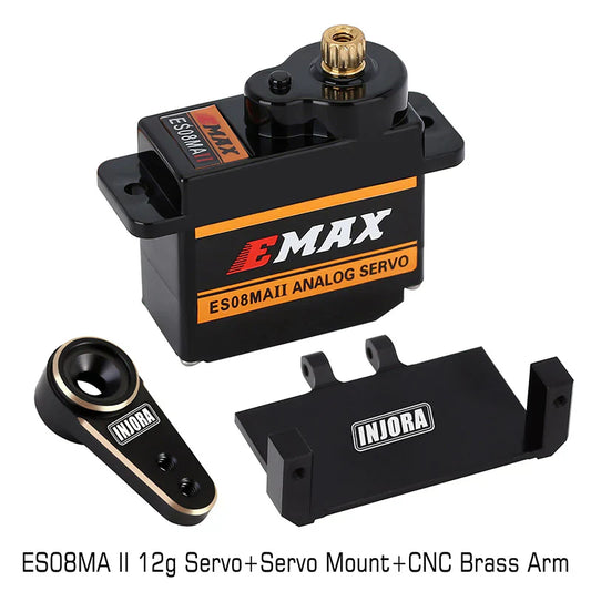 Emax Metal Gear Analog Servo (25.2oz/in|0.12sec/60-Degrees) with Black Aluminum Servo Mount and Black Brass Arm for SCX24/AX24 (INJES08MAMBB)