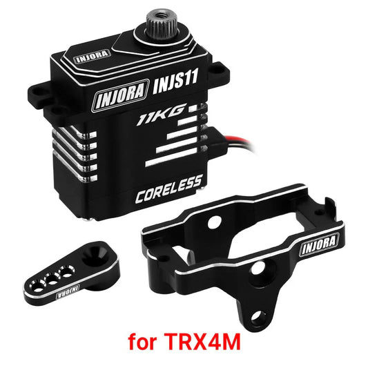 Aluminum Case Coreless High-Torque High-Voltage Digital Micro Servo (153oz/in|0.074sec/60-Degrees) with Black Aluminum Servo Mount and Horn for TRX-4M (INJINJS114MBK)