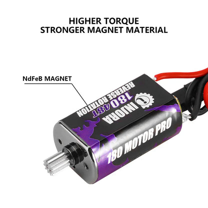 Pro 180 Size Reverse Rotation Brushed Motor 48T with Heatsink and Steel 0.4mod 11T Pinion for TRX-4M (INJINM1148T90)