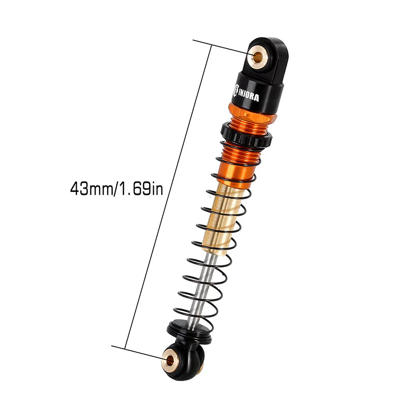 Aluminum Double-Barrel Threaded Shocks 43mm Orange for SCX24 (4) (INJSCX2427GD4)