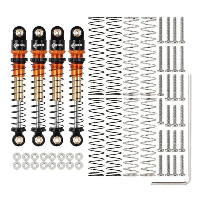 Aluminum Double-Barrel Threaded Shocks 43mm Orange for SCX24 (4) (INJSCX2427GD4)