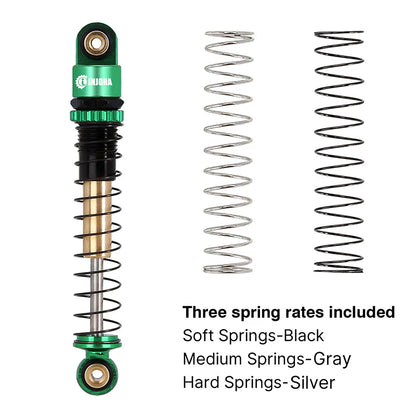 Aluminum Double-Barrel Threaded Shocks 43mm Green for SCX24 (4) (INJSCX2427GN4)