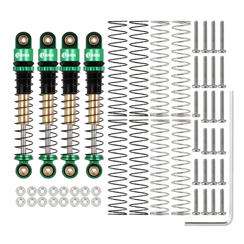 Aluminum Double-Barrel Threaded Shocks 43mm Green for SCX24 (4) (INJSCX2427GN4)