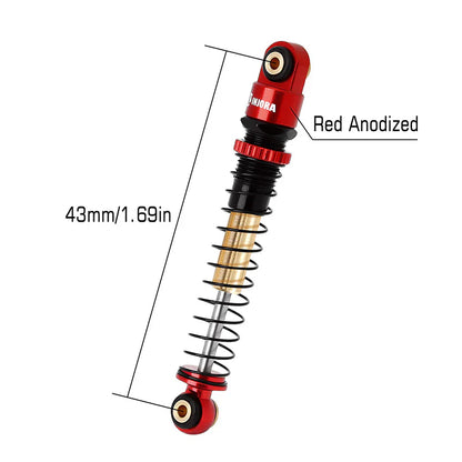 Aluminum Double-Barrel Threaded Shocks 43mm Red for SCX24 (4) (INJSCX2427RB4)