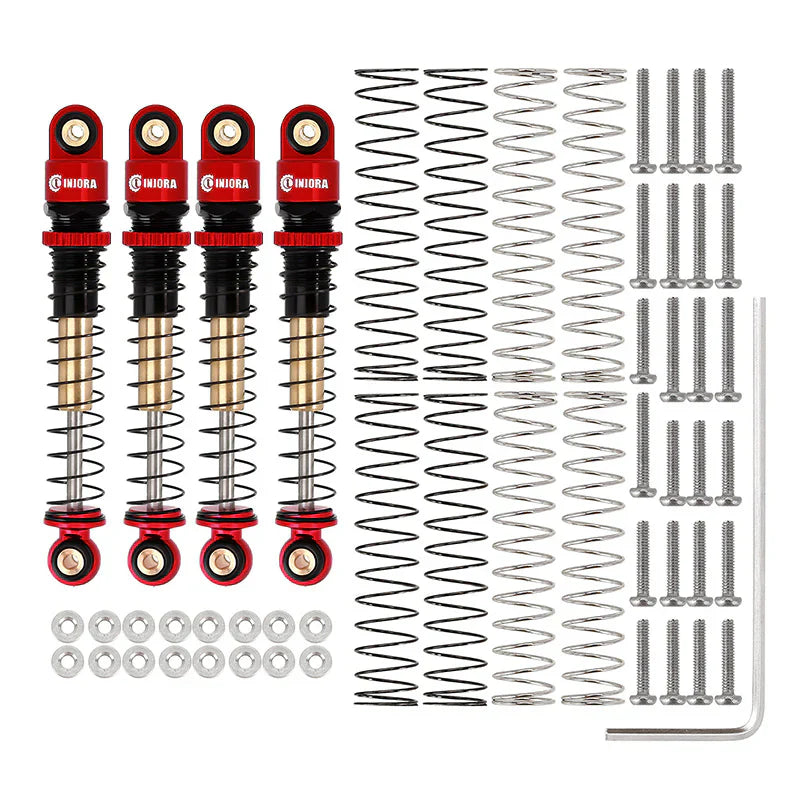 Aluminum Double-Barrel Threaded Shocks 43mm Red for SCX24 (4) (INJSCX2427RB4)