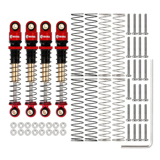 Aluminum Double-Barrel Threaded Shocks 43mm Red for SCX24 (4) (INJSCX2427RB4)