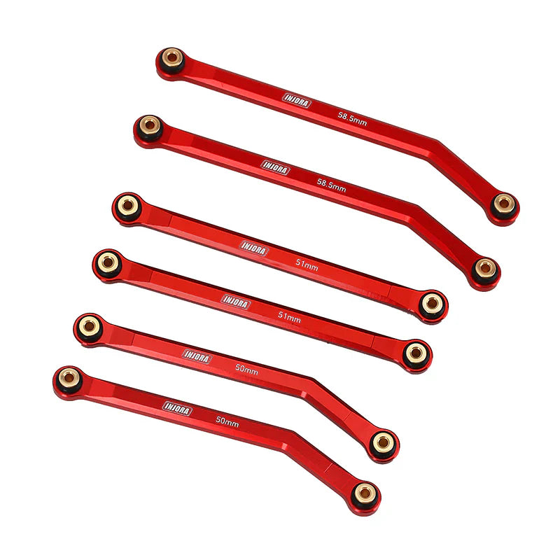 Aluminum 7-Piece High-Clearance Link Set Red for SCX24 (INJSCX2452RD)