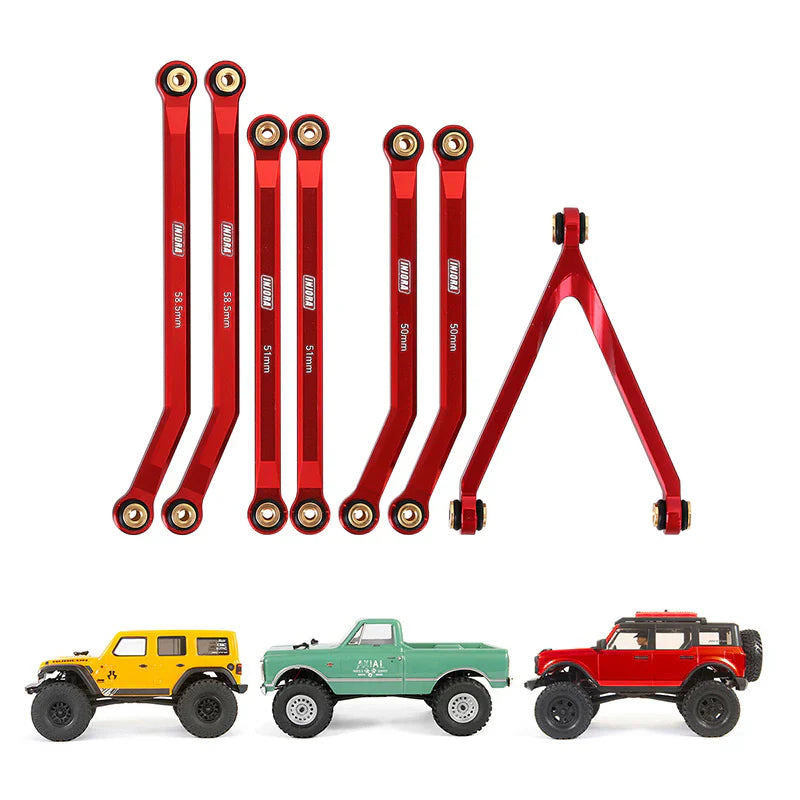 Aluminum 7-Piece High-Clearance Link Set Red for SCX24 (INJSCX2452RD)