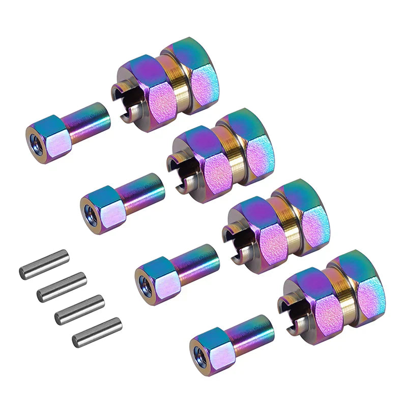 Stainless Steel Extended Wheel Hexes Rainbow for SCX24/AX24 (4) (INJSCX2454RW)