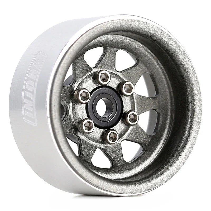 Steel 1.0" Gray Deep Dish Wheels with 3.78mm Negative Offset for 1/24-1/18 Rock Crawler (4) (INJYQW1004GL)