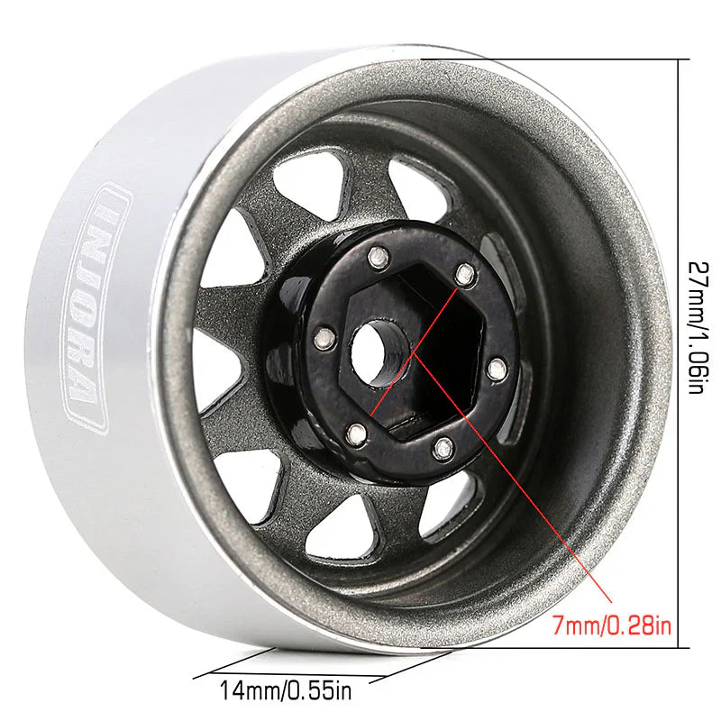 Steel 1.0" Gray Deep Dish Wheels with 3.78mm Negative Offset for 1/24-1/18 Rock Crawler (4) (INJYQW1004GL)