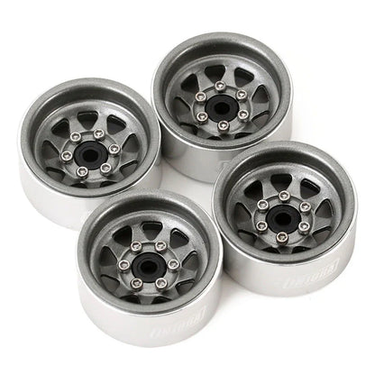 Steel 1.0" Gray Deep Dish Wheels with 3.78mm Negative Offset for 1/24-1/18 Rock Crawler (4) (INJYQW1004GL)