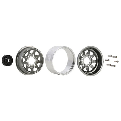 Steel 1.0" Gray Deep Dish Wheels with 3.78mm Negative Offset for 1/24-1/18 Rock Crawler (4) (INJYQW1004GL)