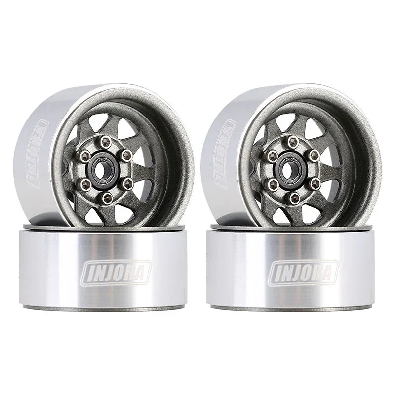 Steel 1.0" Gray Deep Dish Wheels with 3.78mm Negative Offset for 1/24-1/18 Rock Crawler (4) (INJYQW1004GL)