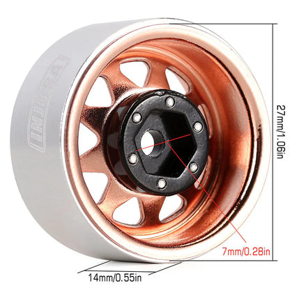 Steel 1.0" Rose Gold Deep Dish Wheels with 3.78mm Negative Offset for 1/24-1/18 Rock Crawler (4) (INJYQW1004RO)