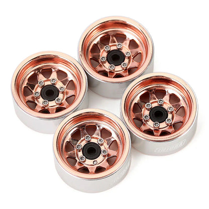 Steel 1.0" Rose Gold Deep Dish Wheels with 3.78mm Negative Offset for 1/24-1/18 Rock Crawler (4) (INJYQW1004RO)