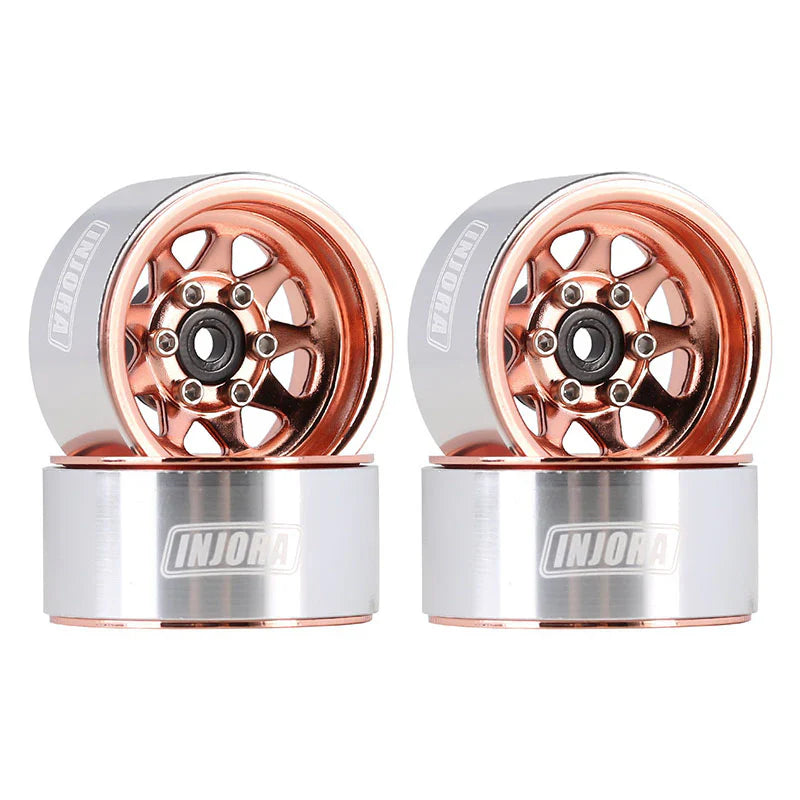 Steel 1.0" Rose Gold Deep Dish Wheels with 3.78mm Negative Offset for 1/24-1/18 Rock Crawler (4) (INJYQW1004RO)