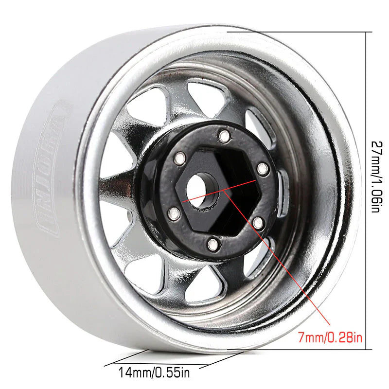 Steel 1.0" Silver Deep Dish Wheels with 3.78mm Negative Offset for 1/24-1/18 Rock Crawler (4) (INJYQW1004SR)