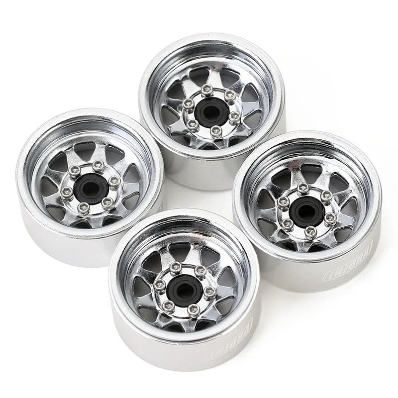 Steel 1.0" Silver Deep Dish Wheels with 3.78mm Negative Offset for 1/24-1/18 Rock Crawler (4) (INJYQW1004SR)