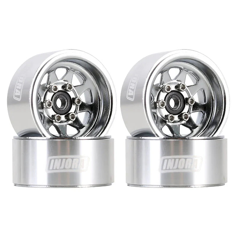 Steel 1.0" Silver Deep Dish Wheels with 3.78mm Negative Offset for 1/24-1/18 Rock Crawler (4) (INJYQW1004SR)