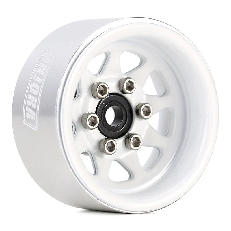 Steel 1.0" White Deep Dish Wheels with 3.78mm Negative Offset for 1/24-1/18 Rock Crawler (4) (INJYQW1004WH)