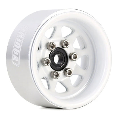 Steel 1.0" White Deep Dish Wheels with 3.78mm Negative Offset for 1/24-1/18 Rock Crawler (4) (INJYQW1004WH)