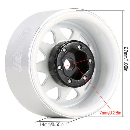 Steel 1.0" White Deep Dish Wheels with 3.78mm Negative Offset for 1/24-1/18 Rock Crawler (4) (INJYQW1004WH)