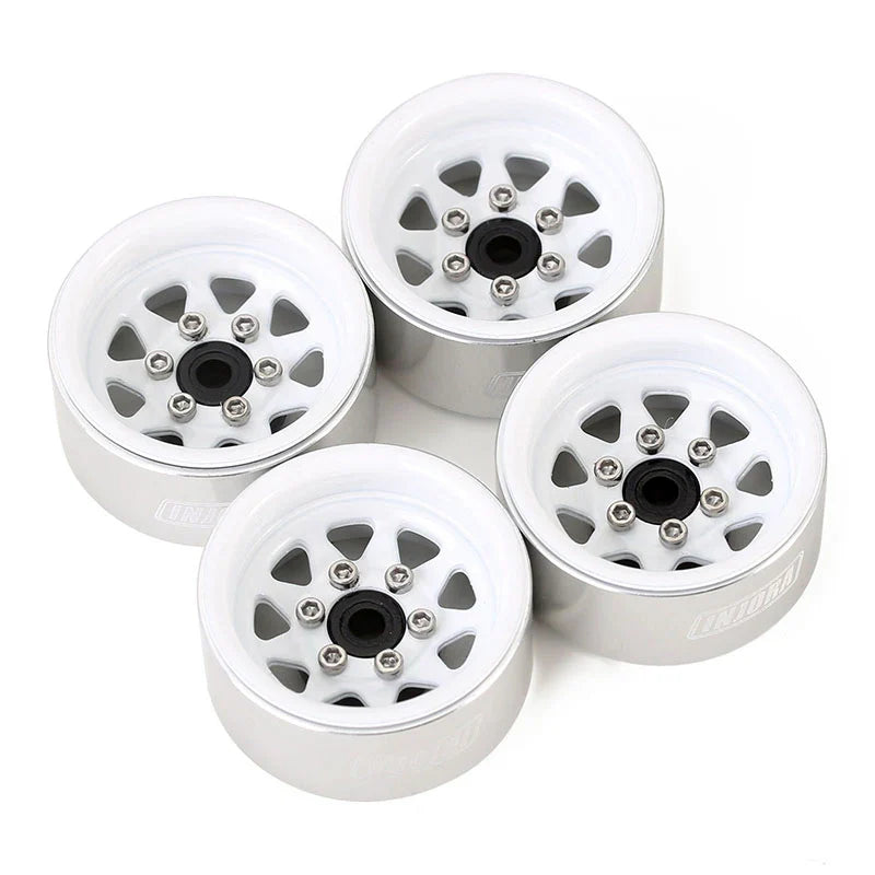 Steel 1.0" White Deep Dish Wheels with 3.78mm Negative Offset for 1/24-1/18 Rock Crawler (4) (INJYQW1004WH)