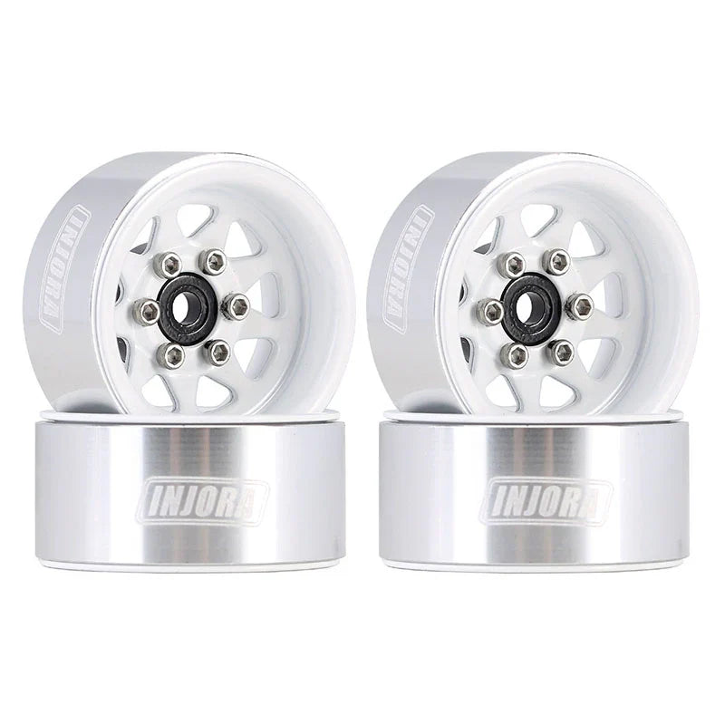 Steel 1.0" White Deep Dish Wheels with 3.78mm Negative Offset for 1/24-1/18 Rock Crawler (4) (INJYQW1004WH)