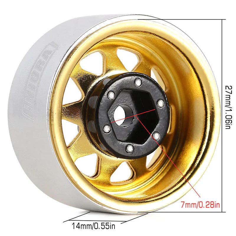 Steel 1.0" Yellow Deep Dish Wheels with 3.78mm Negative Offset for 1/24-1/18 Rock Crawler (4) (INJYQW1004YE)