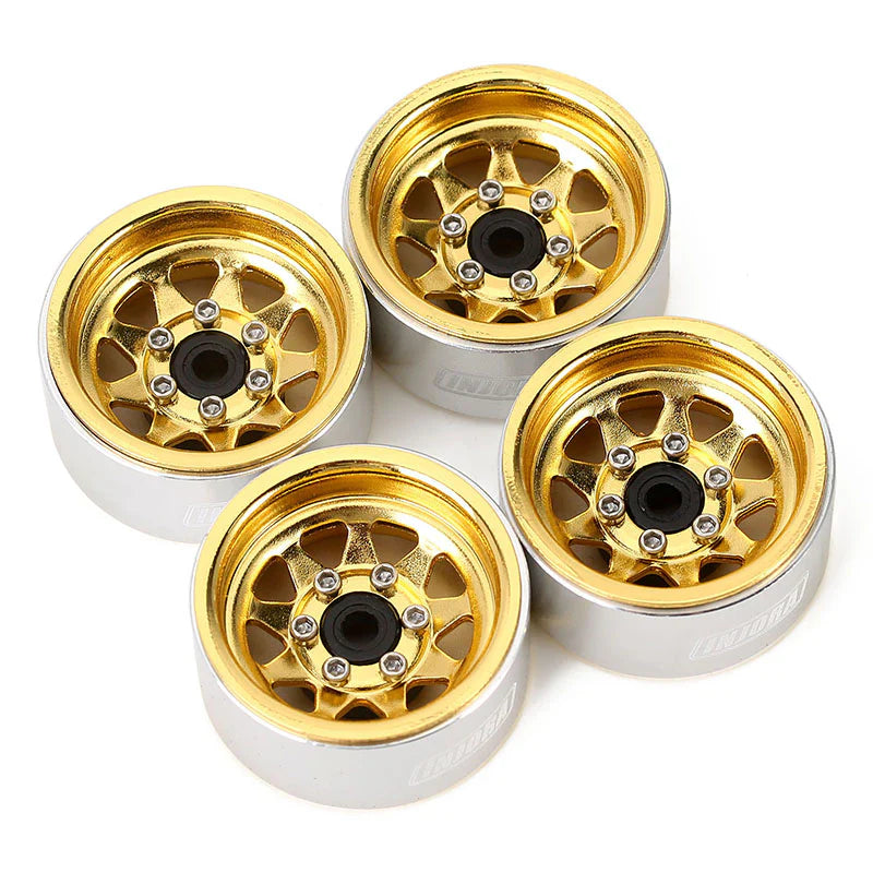 Steel 1.0" Yellow Deep Dish Wheels with 3.78mm Negative Offset for 1/24-1/18 Rock Crawler (4) (INJYQW1004YE)