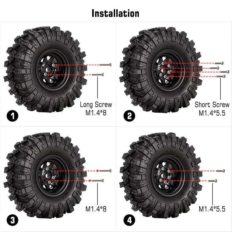 Steel 1.0" Yellow Deep Dish Wheels with 3.78mm Negative Offset for 1/24-1/18 Rock Crawler (4) (INJYQW1004YE)