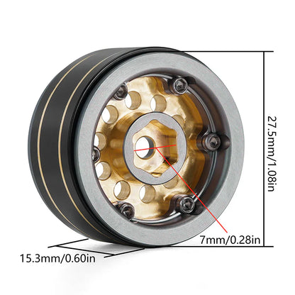 Brass 1.0" Gray Beadlock Wheels 39g with 2.65mm Negative Offset for 1/24-1/18 Rock Crawler (4) (INJYQW1008GL)