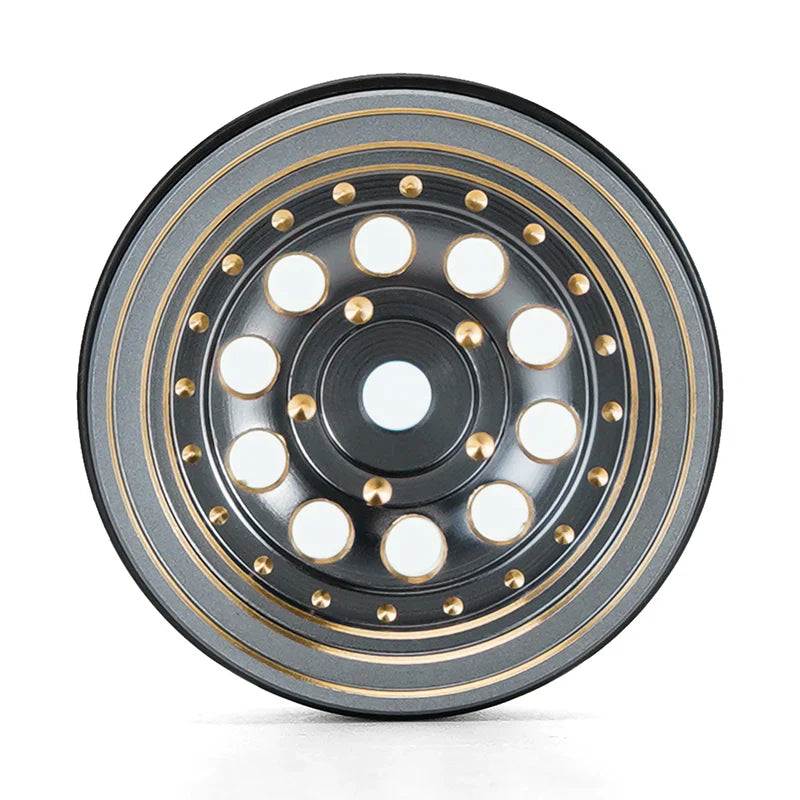 Brass 1.0" Gray Beadlock Wheels 39g with 2.65mm Negative Offset for 1/24-1/18 Rock Crawler (4) (INJYQW1008GL)