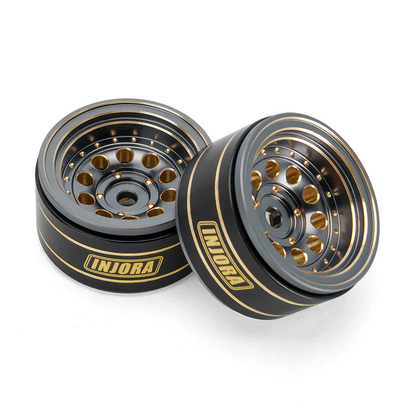 Brass 1.0" Gray Beadlock Wheels 39g with 2.65mm Negative Offset for 1/24-1/18 Rock Crawler (4) (INJYQW1008GL)