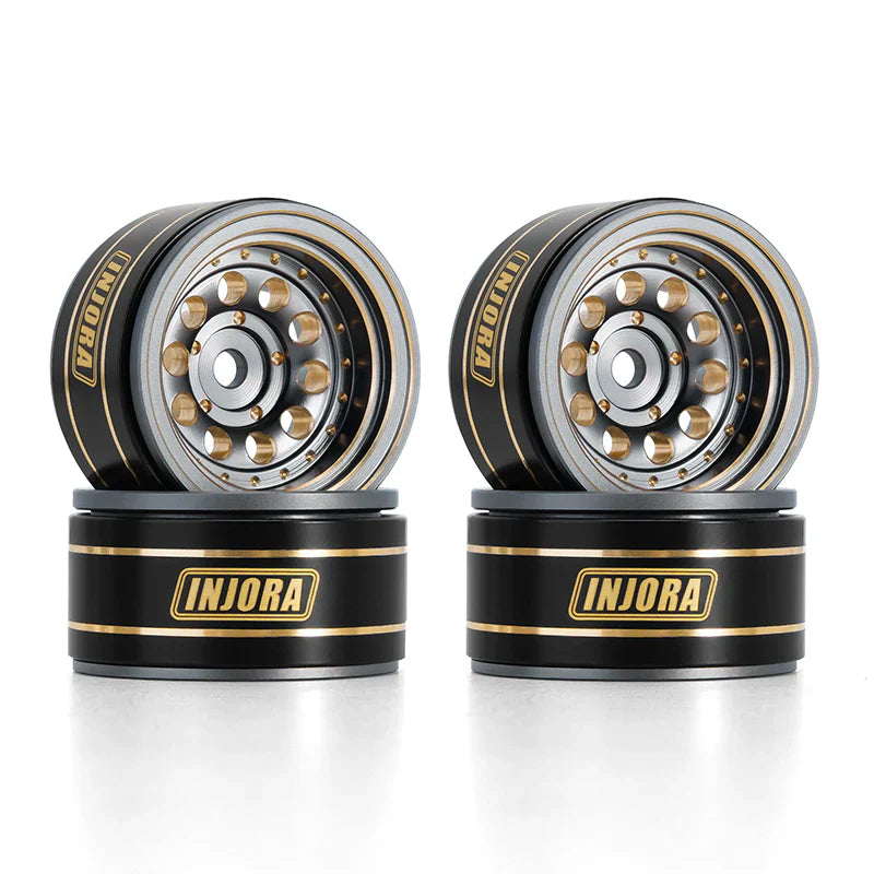 Brass 1.0" Gray Beadlock Wheels 39g with 2.65mm Negative Offset for 1/24-1/18 Rock Crawler (4) (INJYQW1008GL)