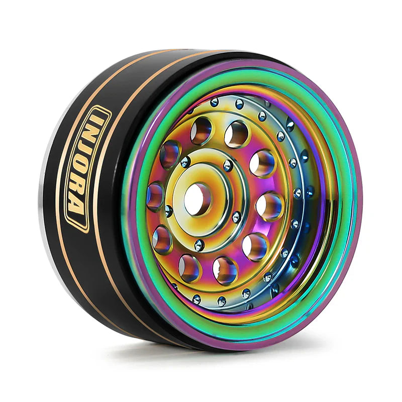 Brass 1.0" Rainbow Beadlock Wheels 39g with 2.65mm Negative Offset for 1/24-1/18 Rock Crawler (4) (INJYQW1008RW)