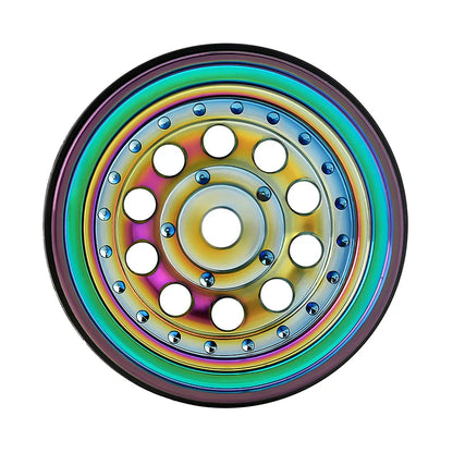 Brass 1.0" Rainbow Beadlock Wheels 39g with 2.65mm Negative Offset for 1/24-1/18 Rock Crawler (4) (INJYQW1008RW)