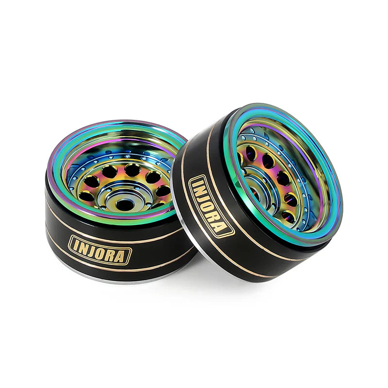 Brass 1.0" Rainbow Beadlock Wheels 39g with 2.65mm Negative Offset for 1/24-1/18 Rock Crawler (4) (INJYQW1008RW)