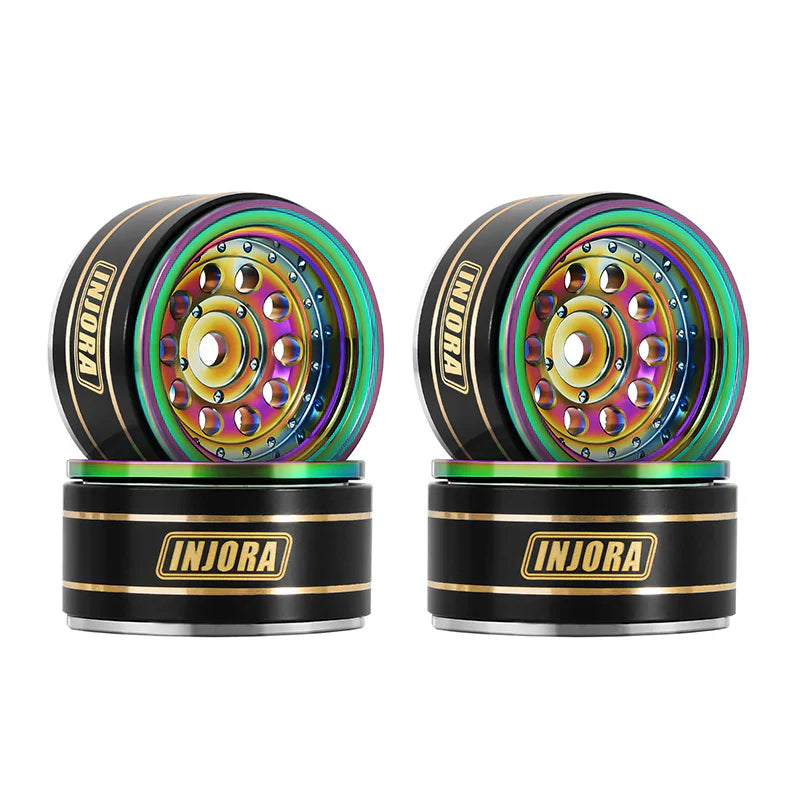 Brass 1.0" Rainbow Beadlock Wheels 39g with 2.65mm Negative Offset for 1/24-1/18 Rock Crawler (4) (INJYQW1008RW)