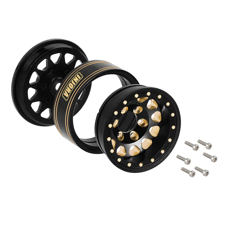 Brass 1.3" Black and Gold Beadlock Wheels 68g (4) (INJYQW1301BGD)