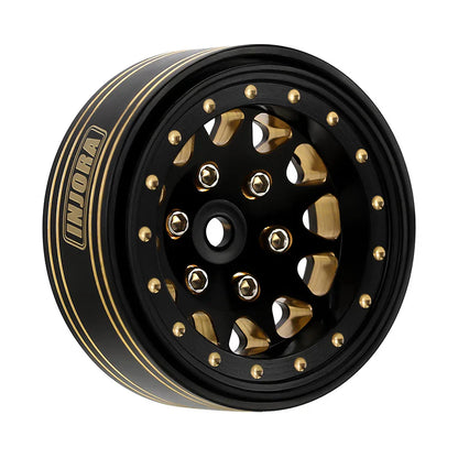 Brass 1.3" Black and Gold Beadlock Wheels 68g (4) (INJYQW1301BGD)