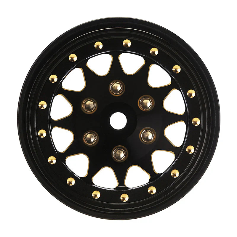 Brass 1.3" Black and Gold Beadlock Wheels 68g (4) (INJYQW1301BGD)