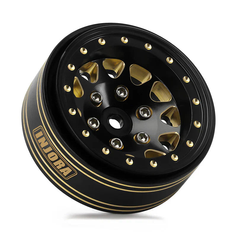 Brass 1.3" Black and Gold Beadlock Wheels 68g (4) (INJYQW1301BGD)