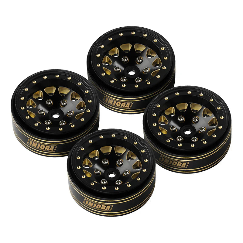 Brass 1.3" Black and Gold Beadlock Wheels 68g (4) (INJYQW1301BGD)