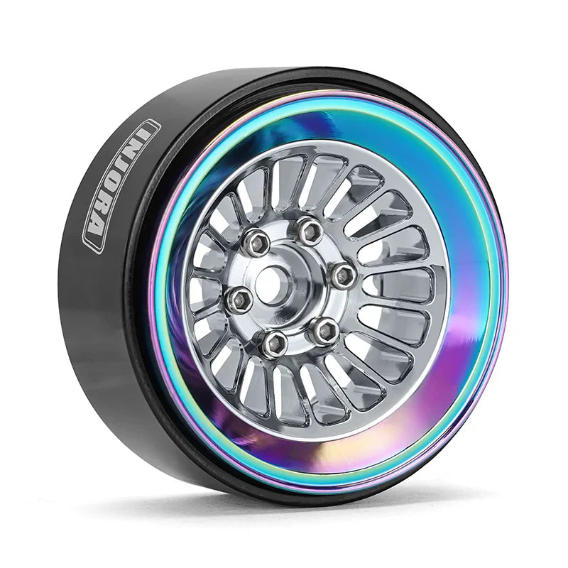 Aluminum Turbine 1.3" Beadlock Wheels Rainbow and Silver for 1/24-1/18 Rock Crawler (4) (INJYQW1303RS)