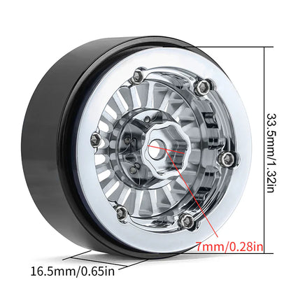 Aluminum Turbine 1.3" Beadlock Wheels Rainbow and Silver for 1/24-1/18 Rock Crawler (4) (INJYQW1303RS)