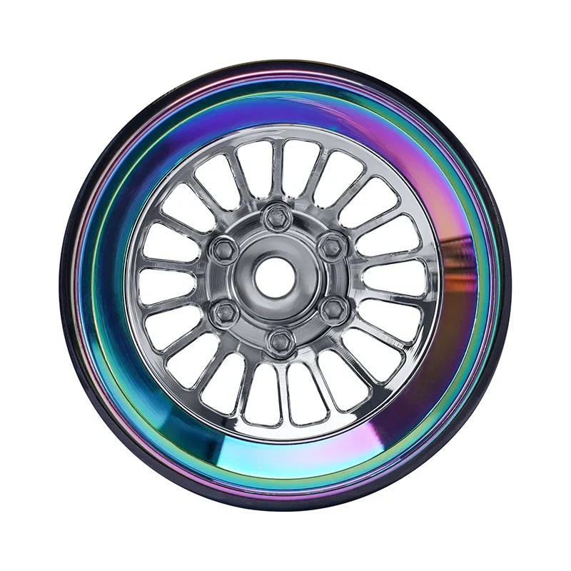 Aluminum Turbine 1.3" Beadlock Wheels Rainbow and Silver for 1/24-1/18 Rock Crawler (4) (INJYQW1303RS)