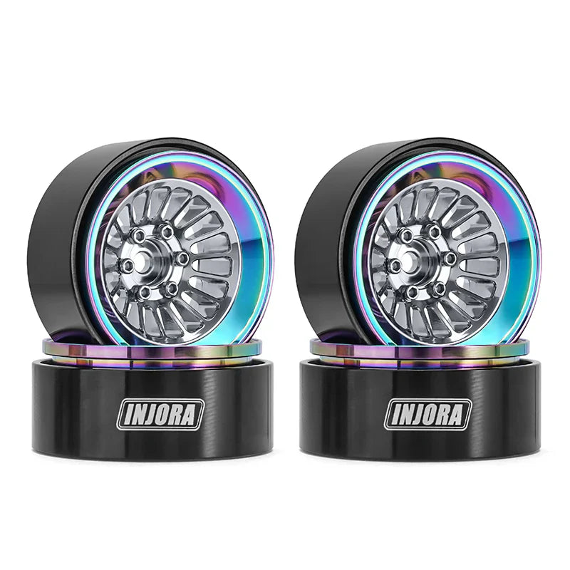 Aluminum Turbine 1.3" Beadlock Wheels Rainbow and Silver for 1/24-1/18 Rock Crawler (4) (INJYQW1303RS)